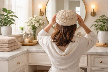 femme-bonnet-graines-lin-salle-bain