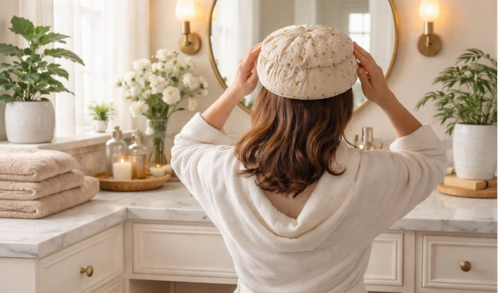 femme-bonnet-graines-lin-salle-bain