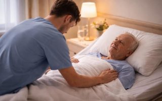 soignant-patient-lit-draps-blancs
