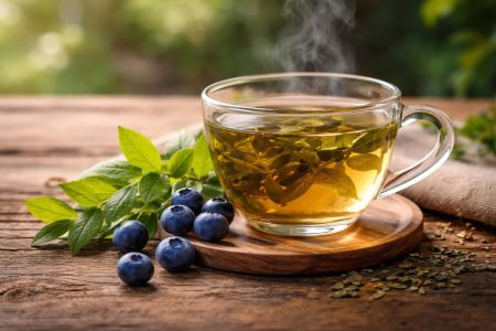 tasse-tisane-myrtilles-table-bois
