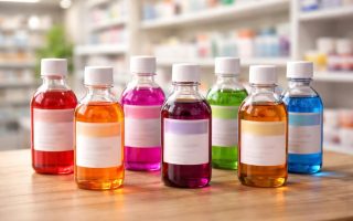 flacons-sirop-colores-table-pharmacie