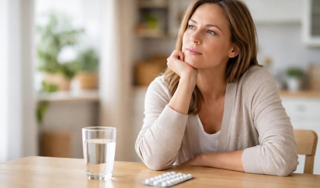 personne-reflexion-table-comprimes-verre